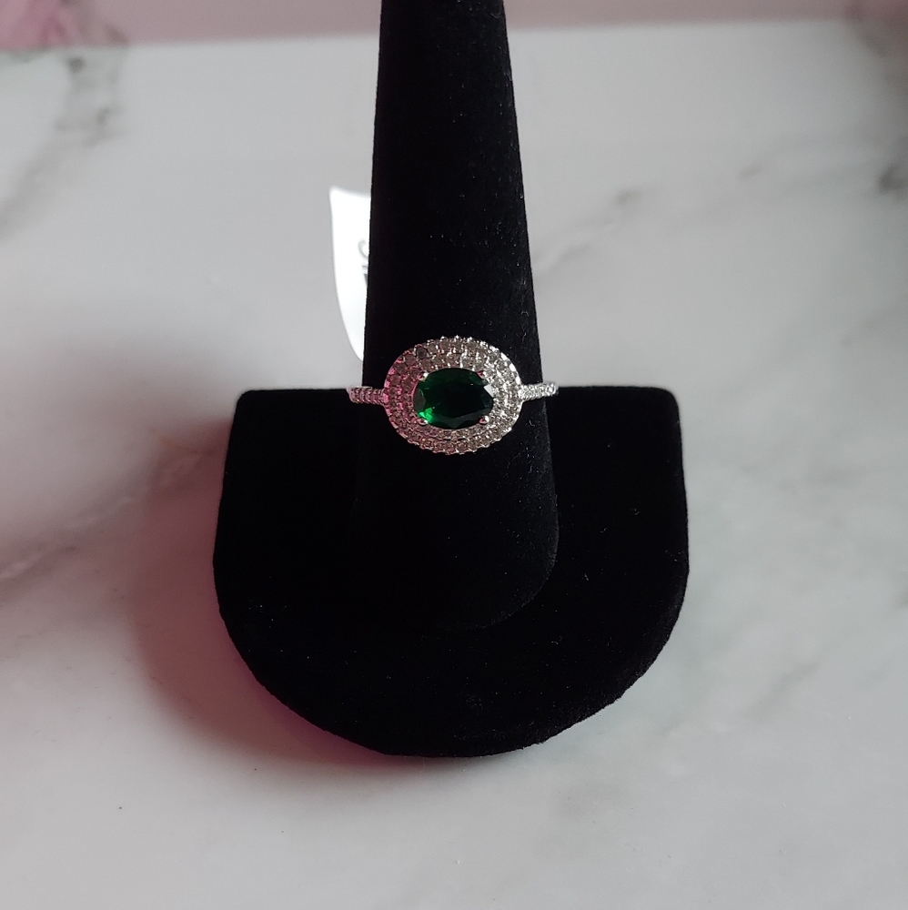 Double Halo Oval Cut Emerald Statement Ring